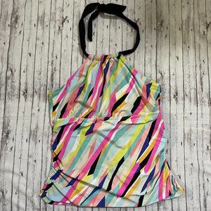 Athena Womens Swim Suit Tankini Top Size 10 Halter Tie High Neck Multicolor
